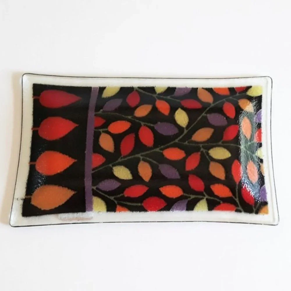 Peggy Karr autumn leaves rectangular glass tray